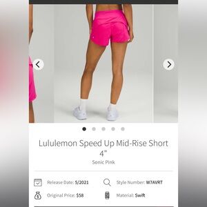 lululemon athletica Sonic Pink Athletic Shorts